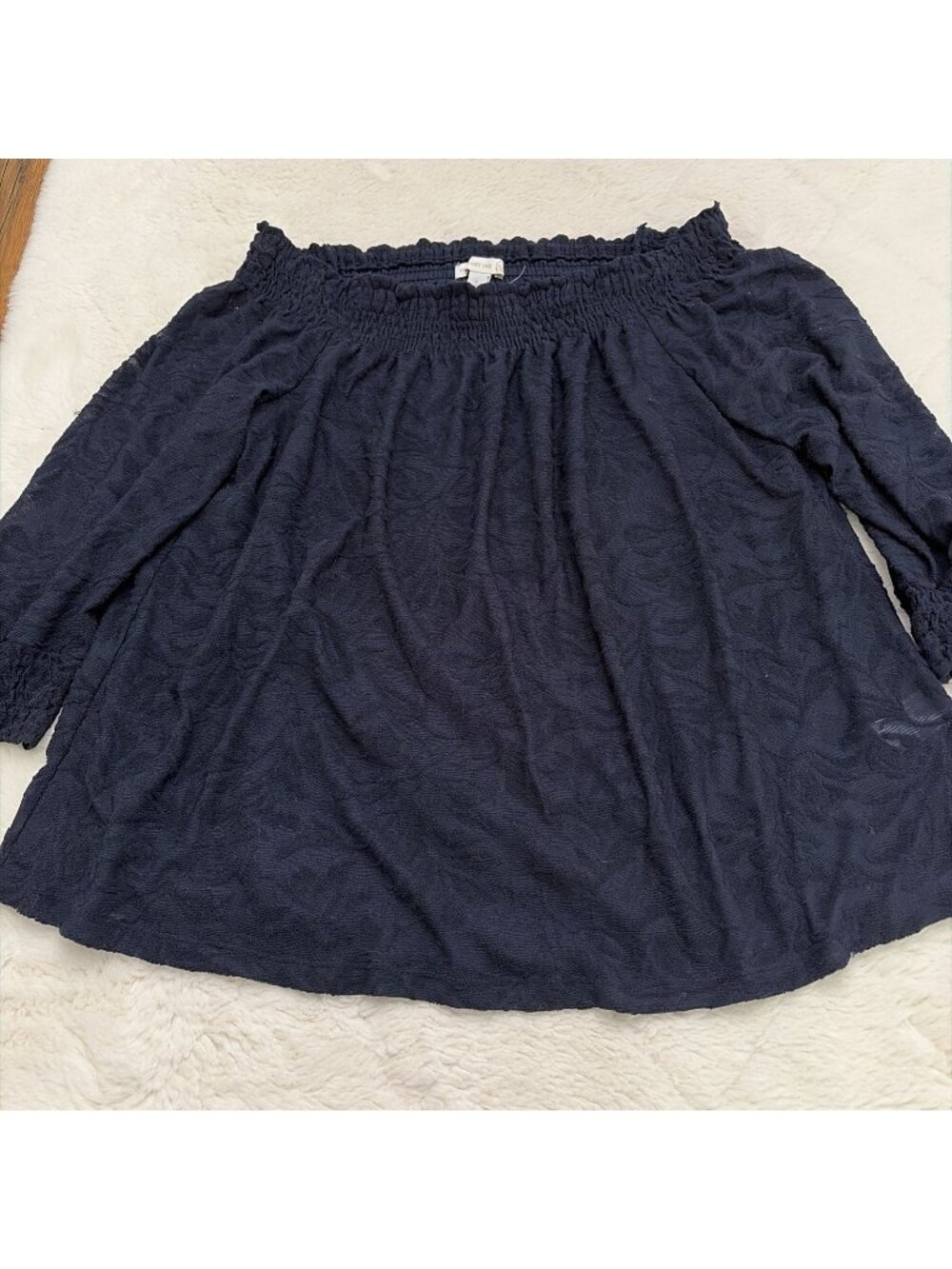 Westport Women’s Blue Sheer Boho Off The Shoulder Too Small Damask Textured
